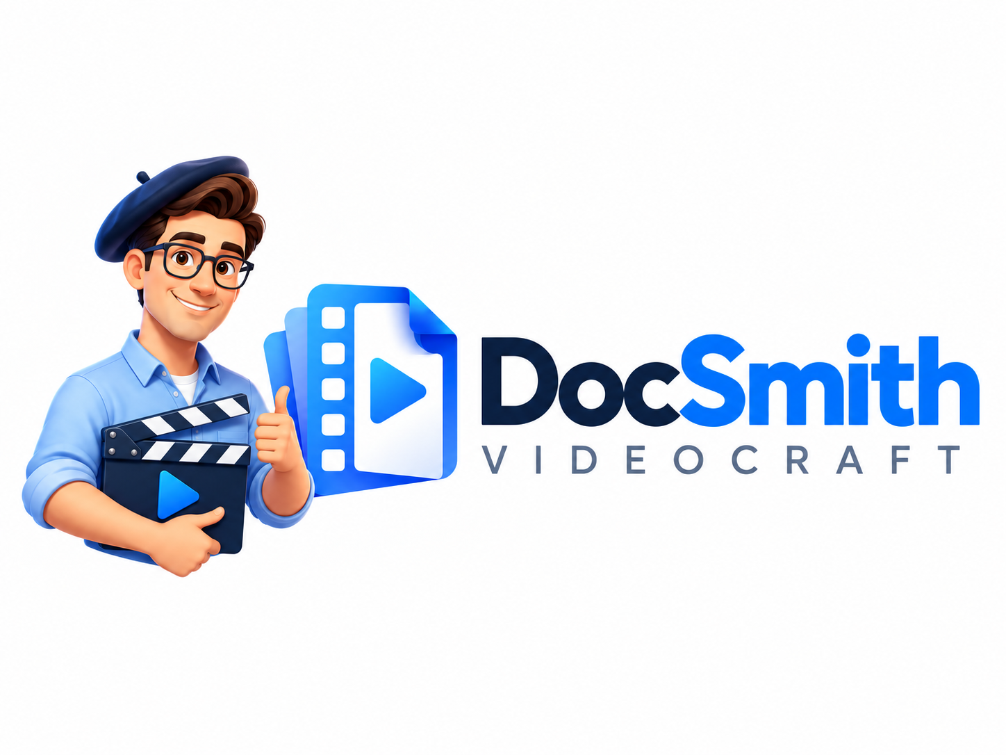 DocSmith VideoCraft logo with filmmaking mascot